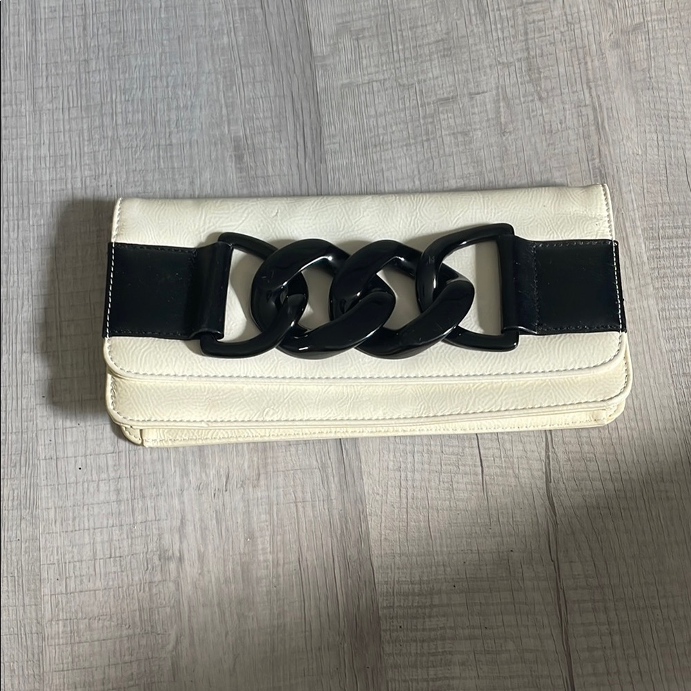 Express Cream and Black Quilted Clutch with Chain Detail